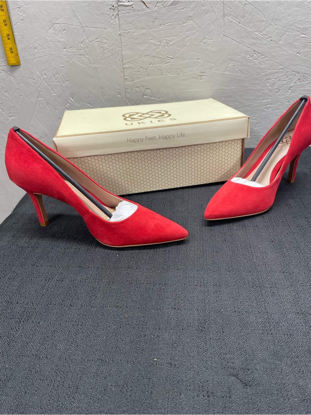 Ukies Anya tomato red suede leather heels